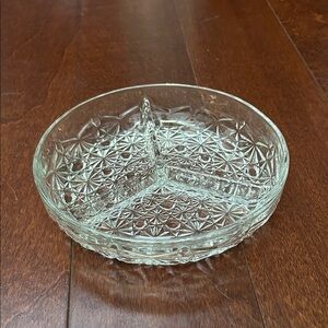 Vintage Clear Divided Glass Serving Dish with Intricate Motif
